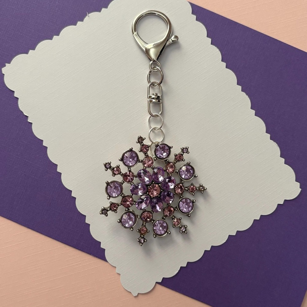 Vintage Purple and‎ Pink Floral Rhinestone Pendant Purse Charm